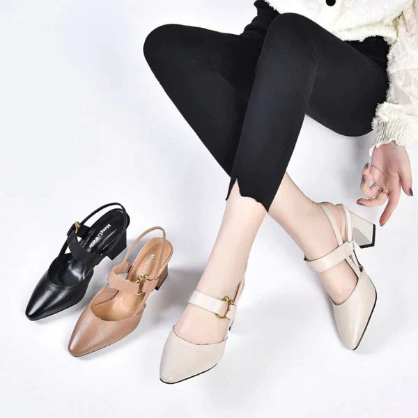 Women's Court Shoes – Slingback Block Heel, Elegant Office to Evening Wear