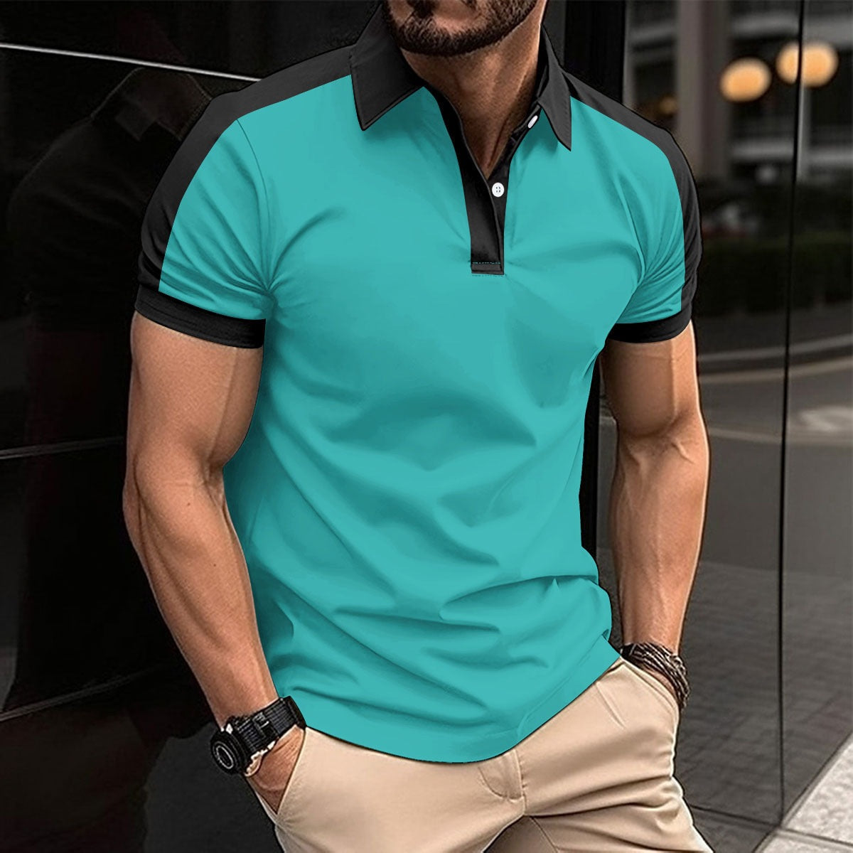Men's Polo Shirt – Colour Block, Relaxed Fit Smart Casual Top