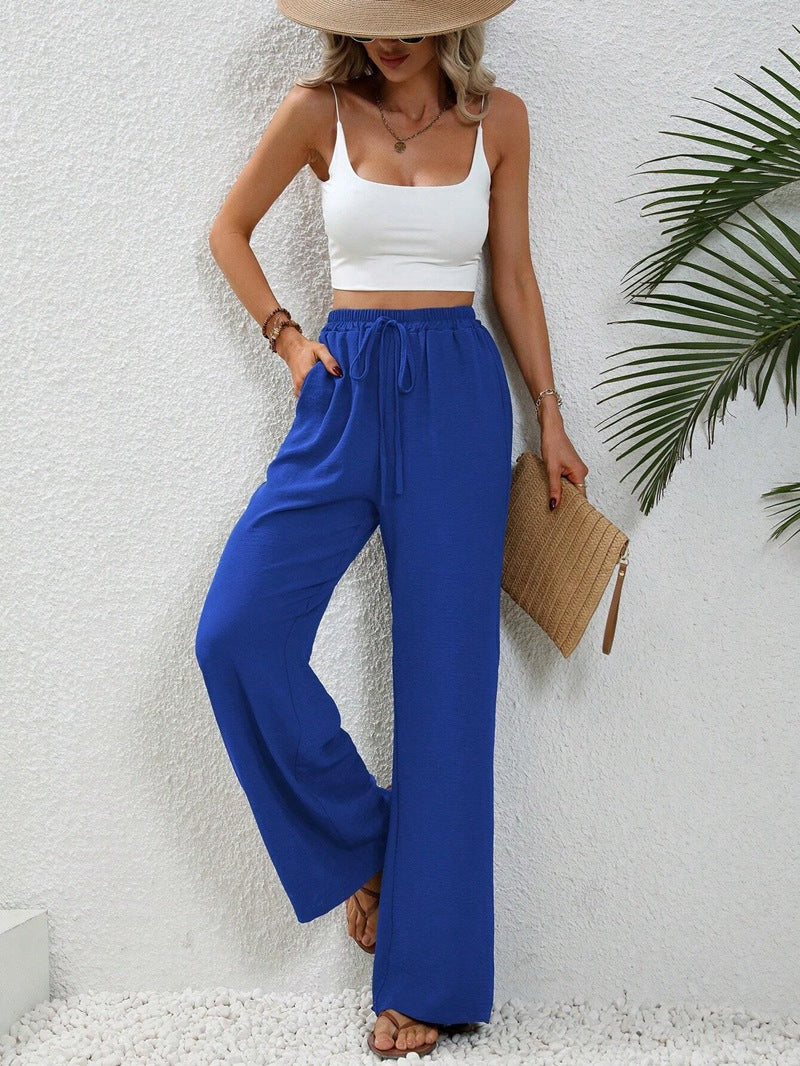 High-Waisted Wide-Leg Trousers – Lightweight Pull-On Pants with Pockets