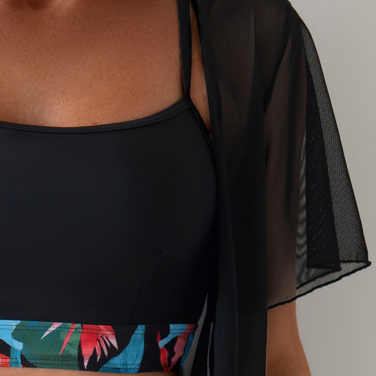 Tropical 3-Piece Swim Set with Mesh Cover-Up – High Waist & Crop Top