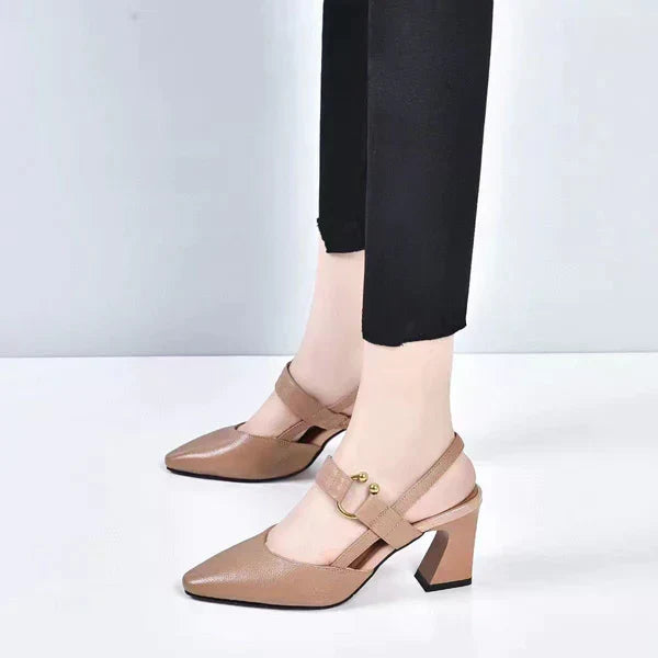 Women's Court Shoes – Slingback Block Heel, Elegant Office to Evening Wear