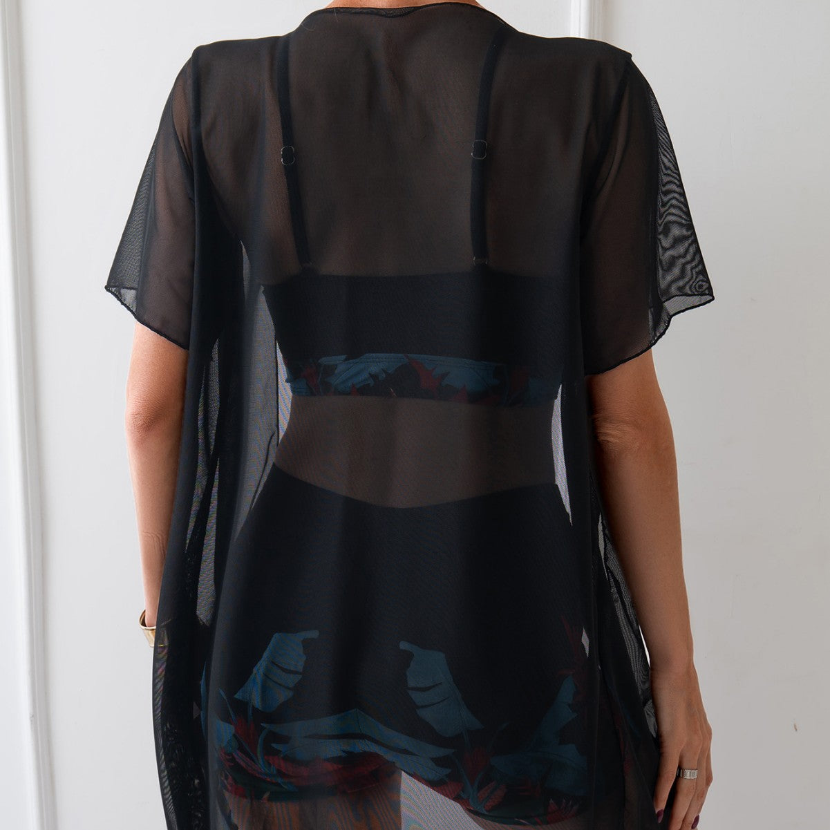 Tropical 3-Piece Swim Set with Mesh Cover-Up – High Waist & Crop Top