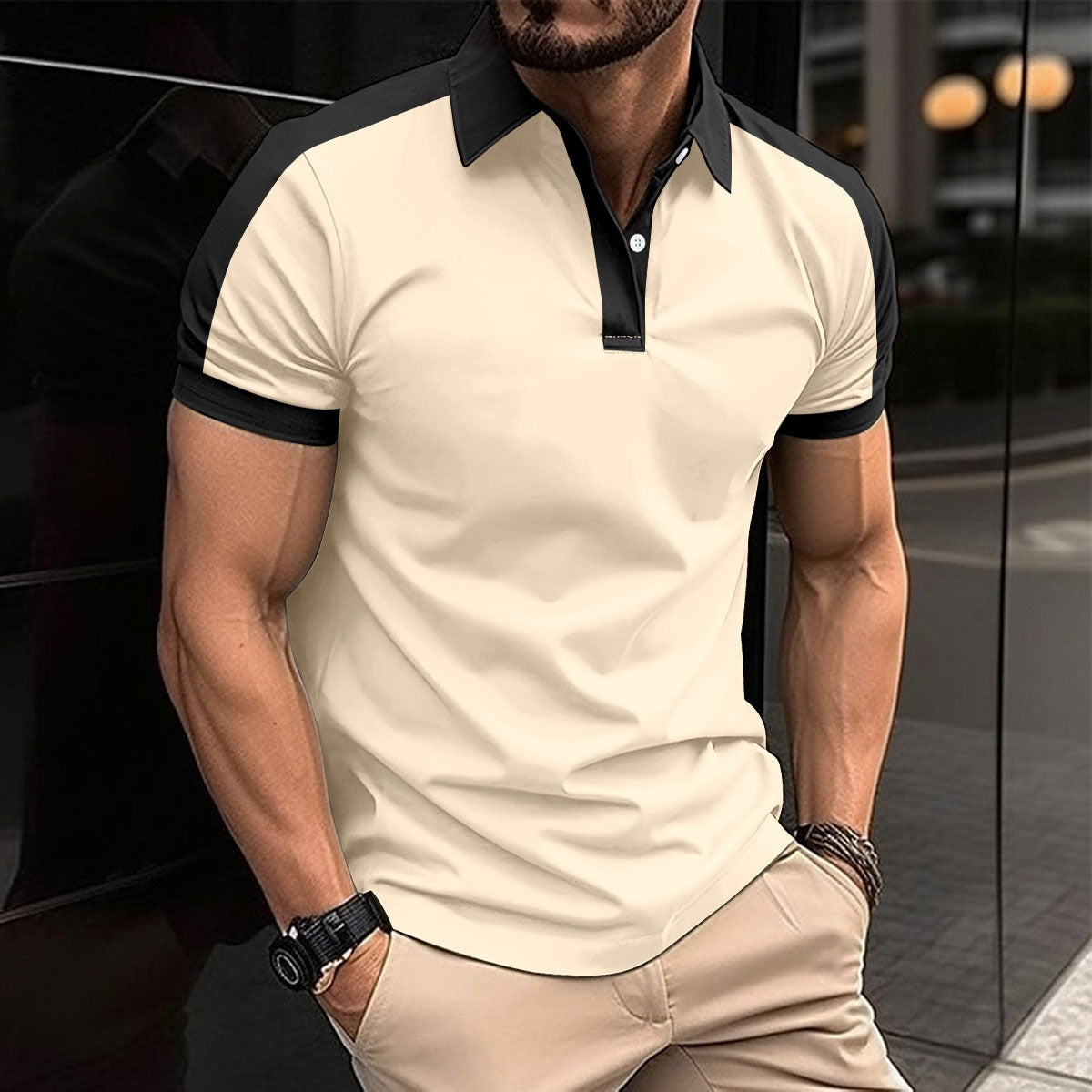 Men's Polo Shirt – Colour Block, Relaxed Fit Smart Casual Top