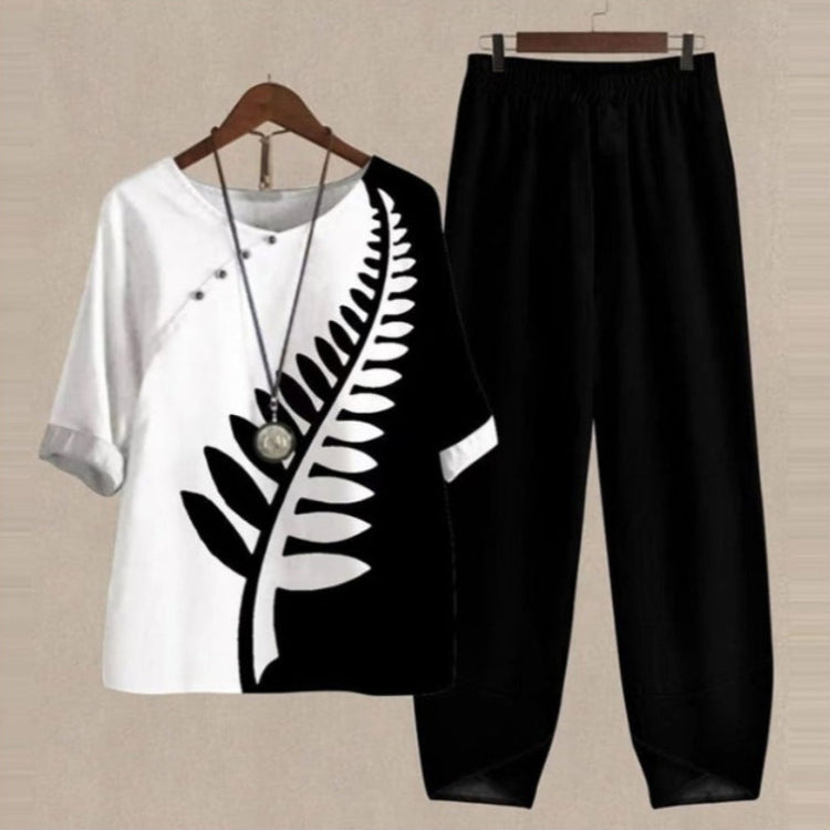 2-Piece Cotton Lounge Set – Printed Tops & Comfy Elastic Waist Pants