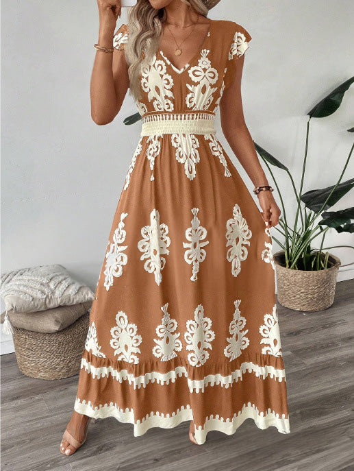 Women's Maxi Dress – Boho Print, Flowy Summer Holiday Dress