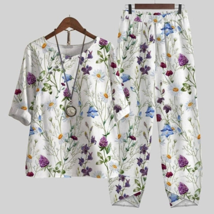 2-Piece Cotton Lounge Set – Printed Tops & Comfy Elastic Waist Pants