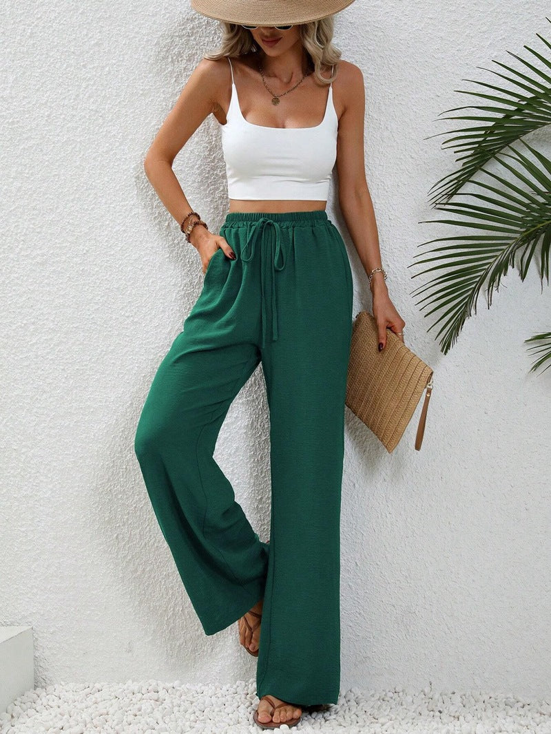 High-Waisted Wide-Leg Trousers – Lightweight Pull-On Pants with Pockets