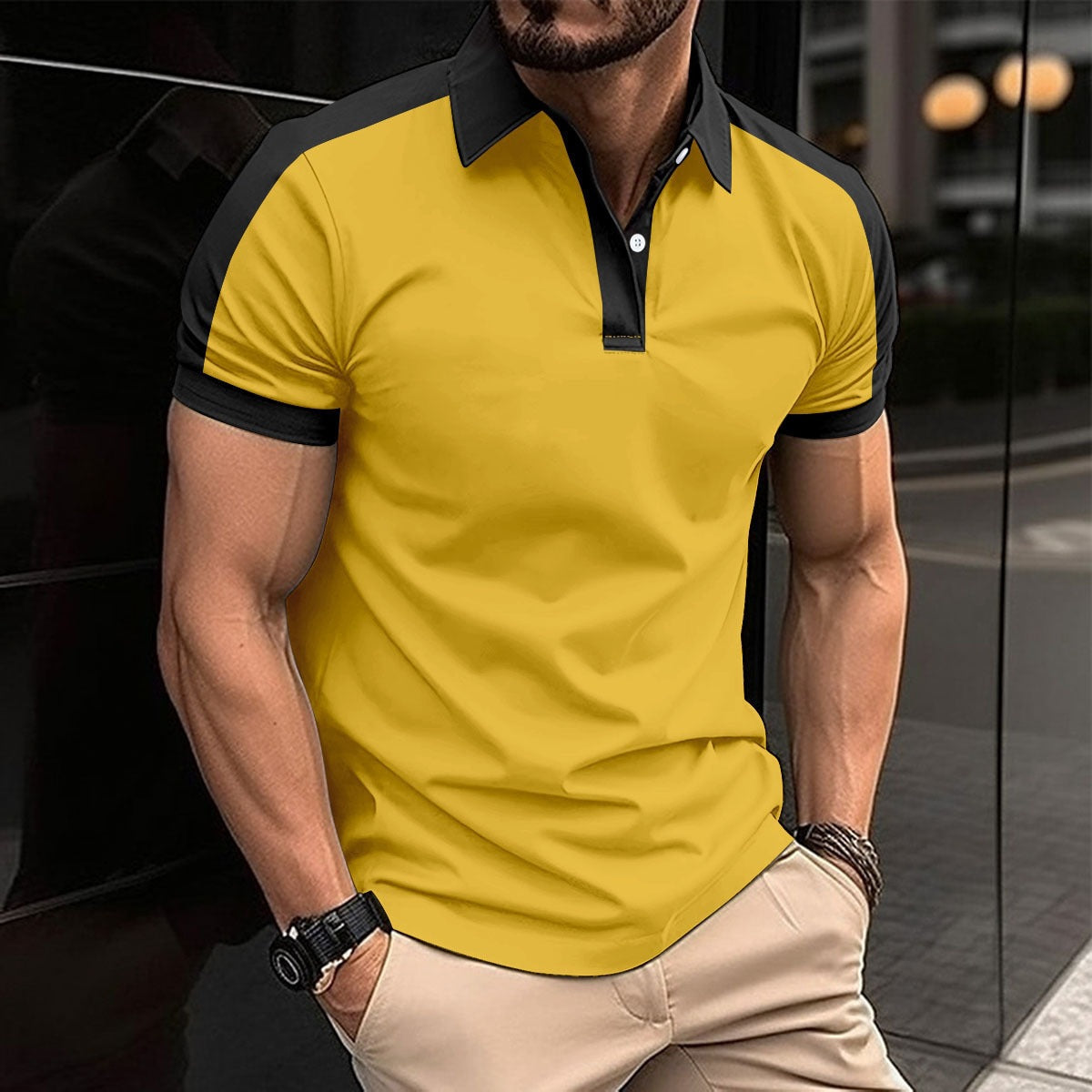 Men's Polo Shirt – Colour Block, Relaxed Fit Smart Casual Top