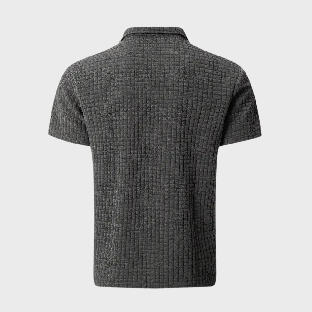Men's Polo Shirt – Textured Check, Slim Fit Smart Casual Top