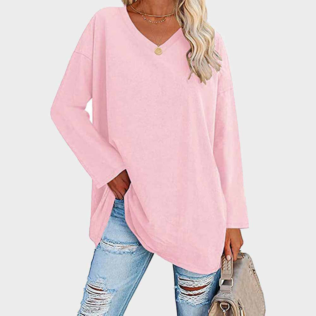 Women's Long Sleeve Top – V-Neck Batwing Sleeve, Slouchy Casual Tunic