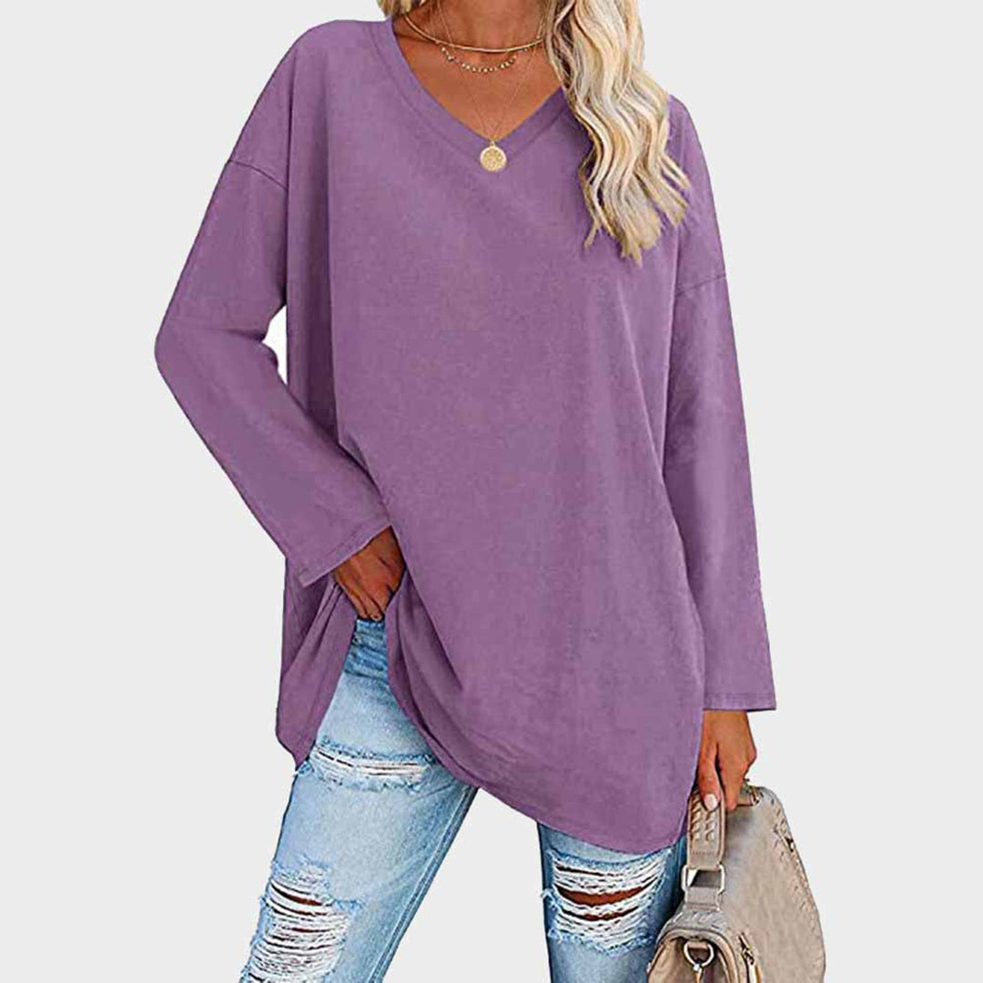 Women's Long Sleeve Top – V-Neck Batwing Sleeve, Slouchy Casual Tunic