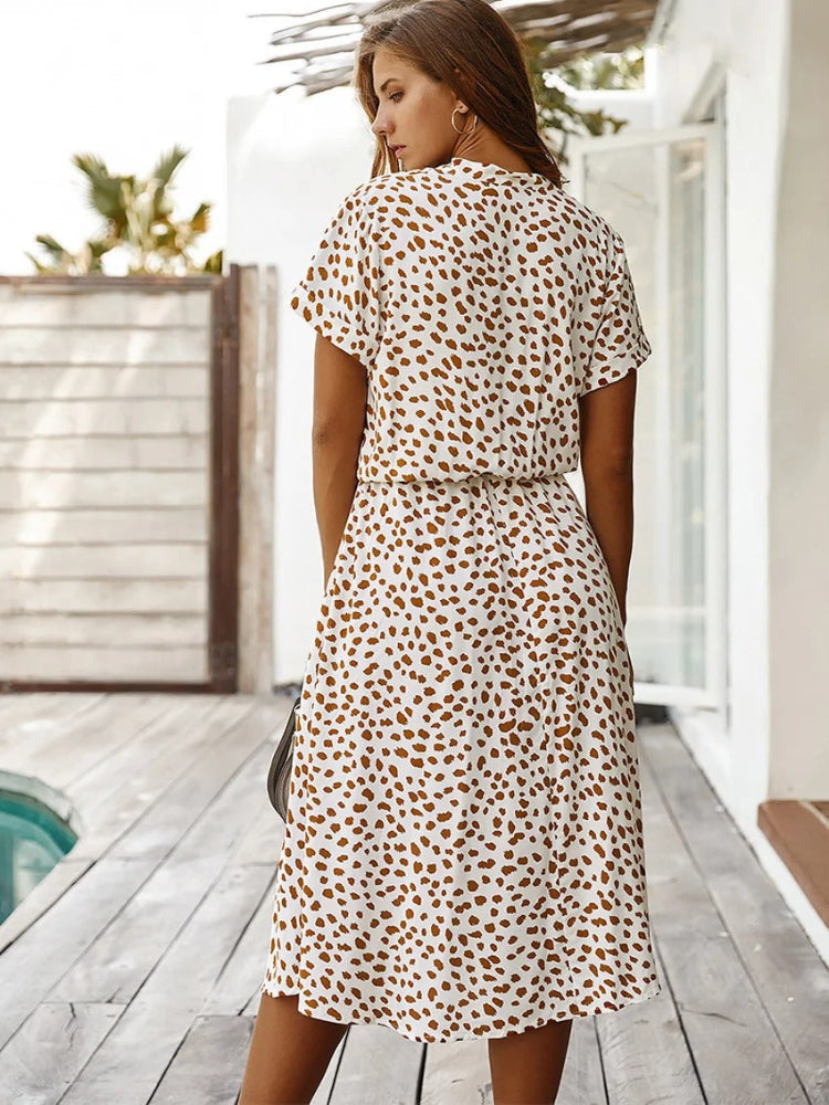 Women's Midi Shirt Dress – Spotty Print, Relaxed Fit Casual Day Dress