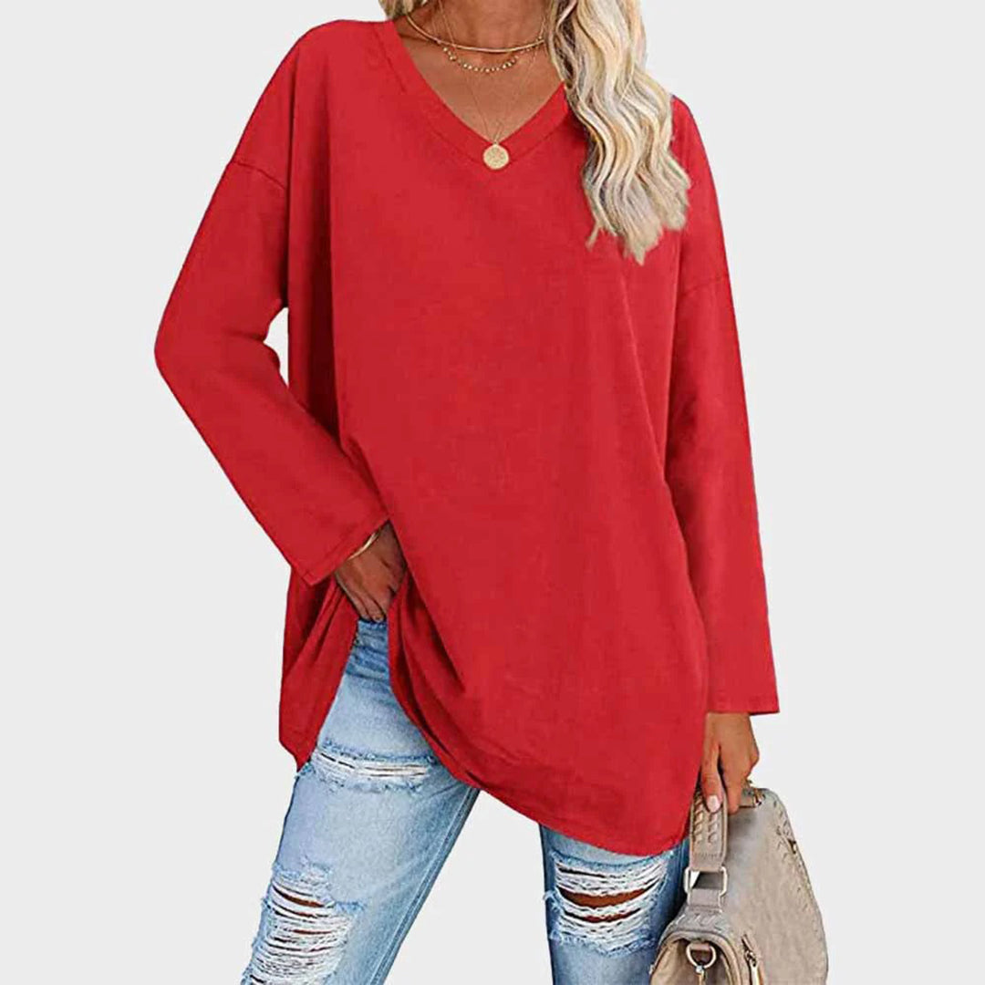 Women's Long Sleeve Top – V-Neck Batwing Sleeve, Slouchy Casual Tunic