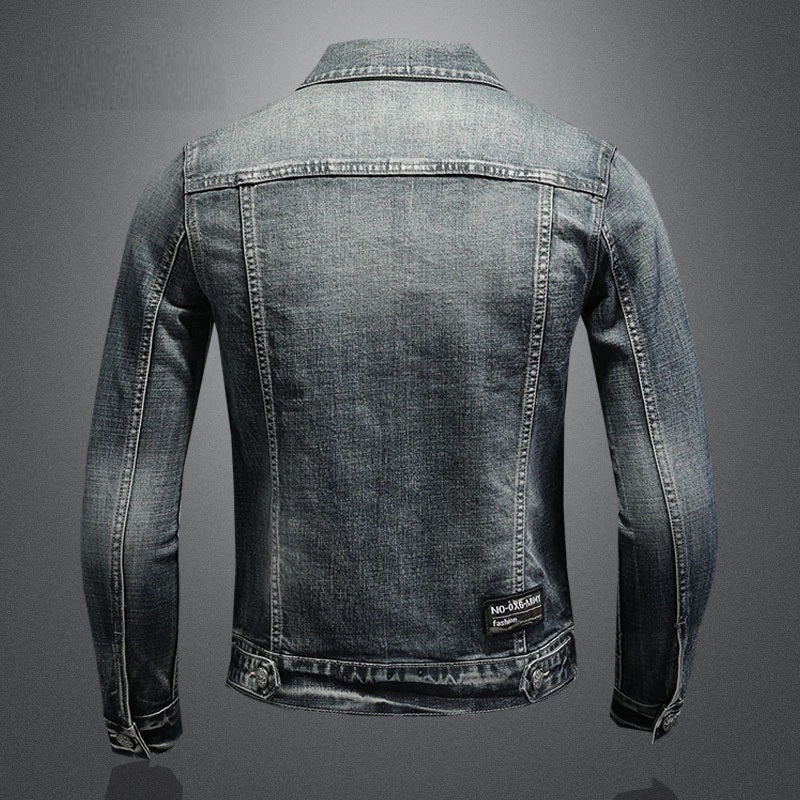 Men's Denim Jacket – Chevron Detail, Slim Fit Casual Outerwear