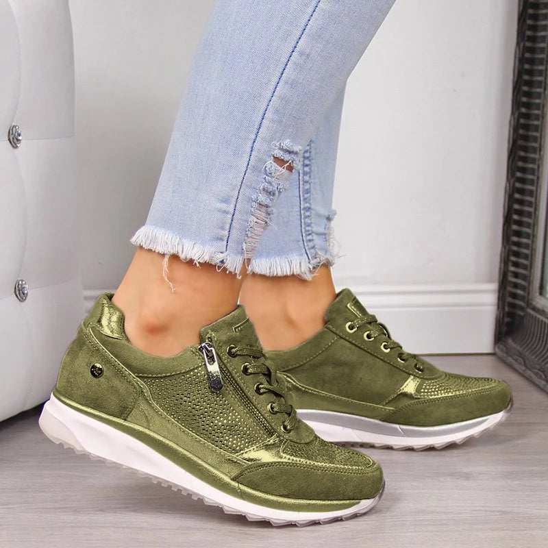 Ladies' Wedge Trainers – Side Zip, Comfortable Casual Shoes