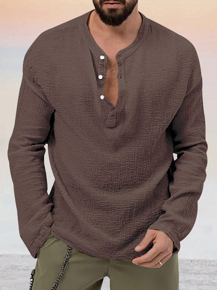 Men’s Casual Cotton-Linen Blend Lounge Set – Long Sleeve Henley & Relaxed Pants