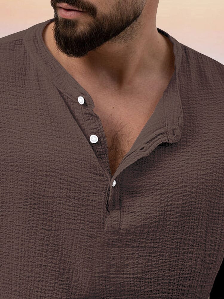 Men’s Casual Cotton-Linen Blend Lounge Set – Long Sleeve Henley & Relaxed Pants