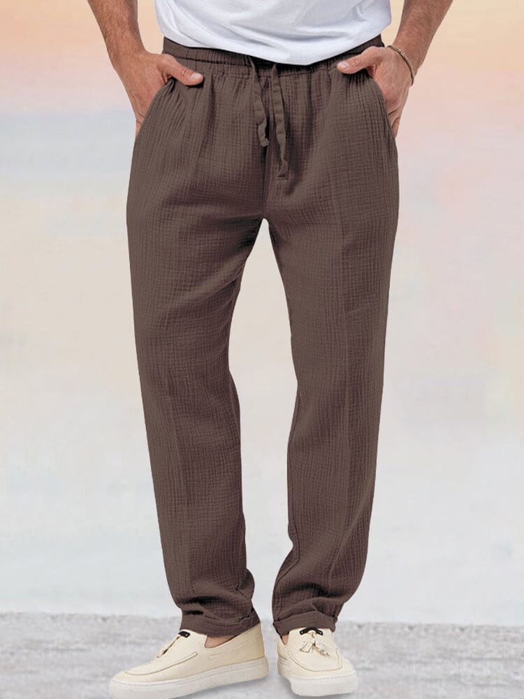 Men’s Casual Cotton-Linen Blend Lounge Set – Long Sleeve Henley & Relaxed Pants