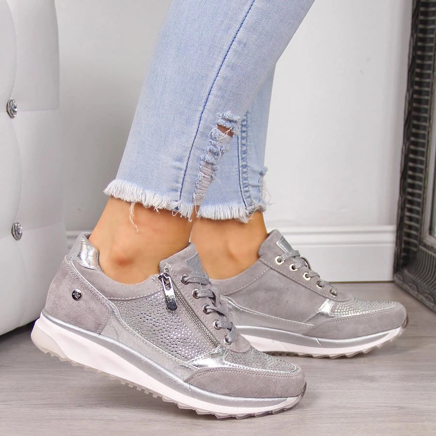 Ladies' Wedge Trainers – Side Zip, Comfortable Casual Shoes