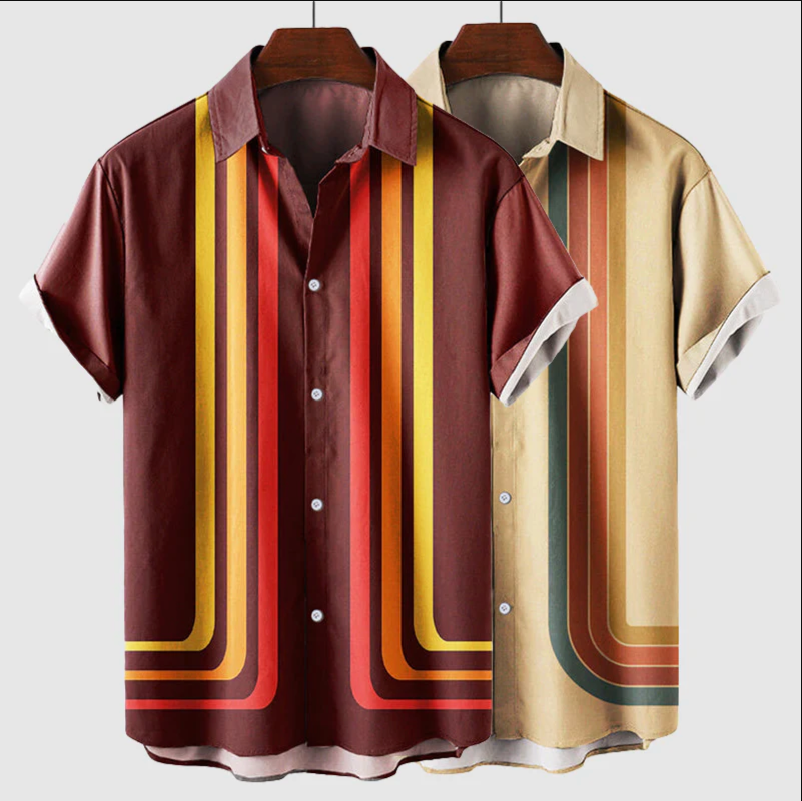 Men's Button Up Shirt – 70s Retro Stripe, Relaxed Fit Summer Holiday Shirt