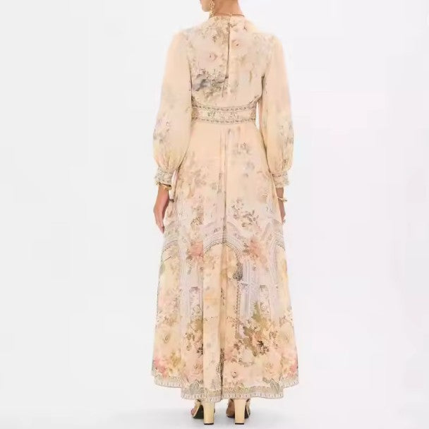 Women's Silk Maxi Dress – Embellished V-Neck, Flowy Fit Wedding Guest Dress