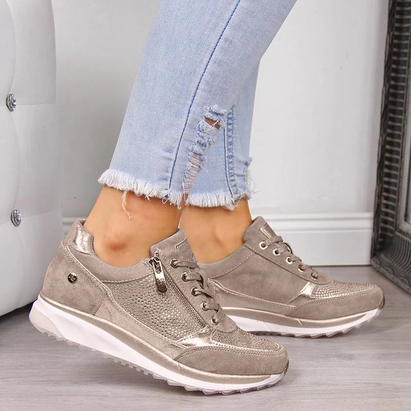 Ladies' Wedge Trainers – Side Zip, Comfortable Casual Shoes