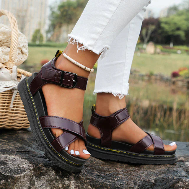 Women's Chunky Sandals – Ankle Strap Buckle, Cushioned Holiday & Festival Wear