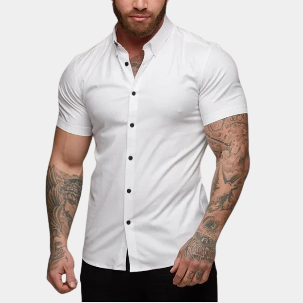 Men's Short Sleeve Shirt – Grandad Collar, Muscle Fit Smart Casual