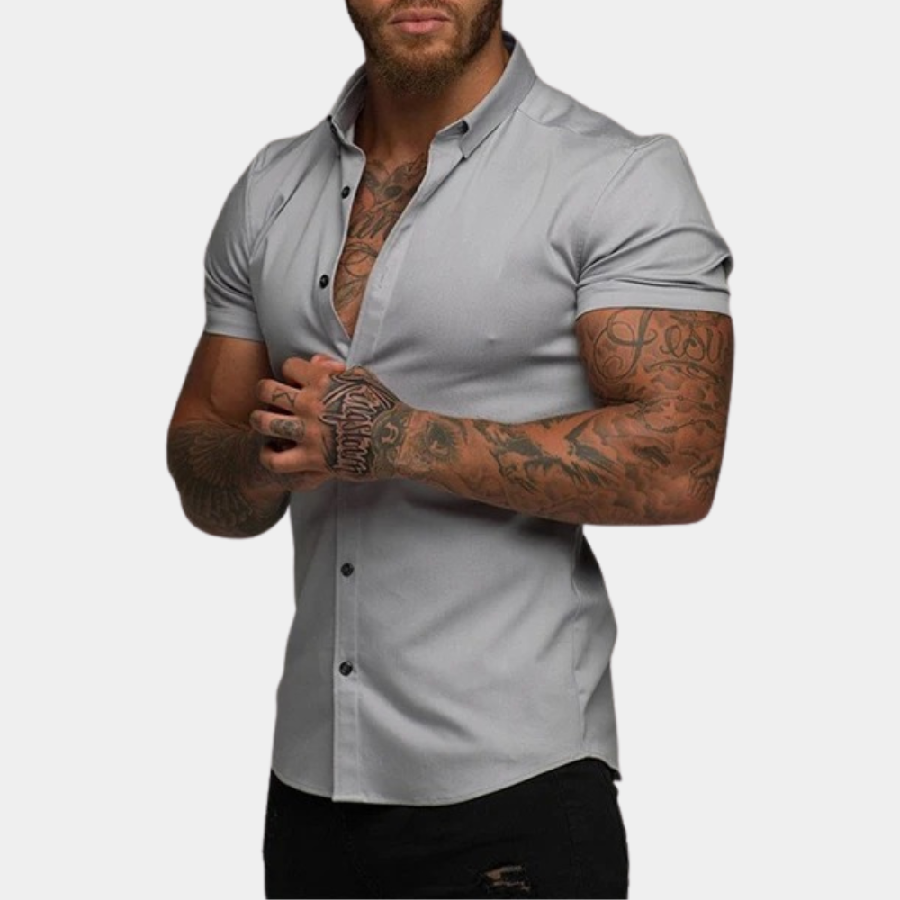 Men's Short Sleeve Shirt – Grandad Collar, Muscle Fit Smart Casual