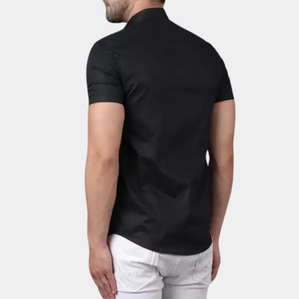 Men's Short Sleeve Shirt – Grandad Collar, Muscle Fit Smart Casual