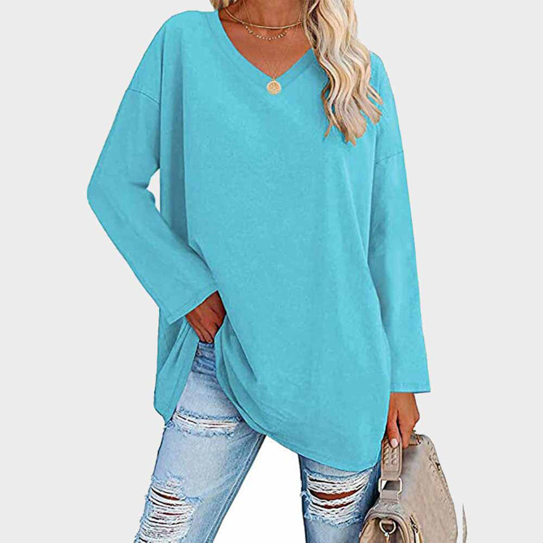 Women's Long Sleeve Top – V-Neck Batwing Sleeve, Slouchy Casual Tunic