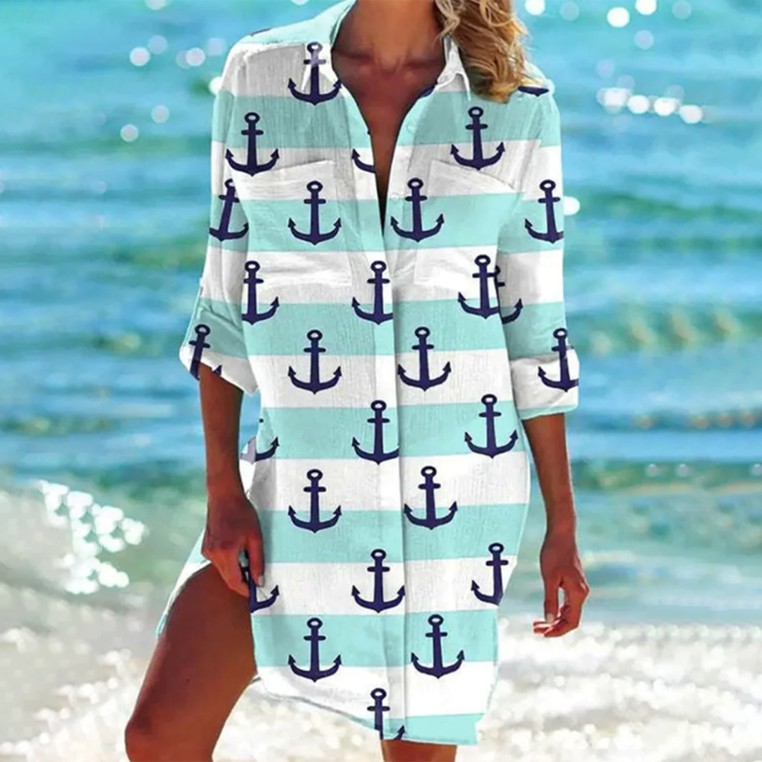 Printed Boho Beach Cover-Up Shirt Dress – Lightweight Button-Down Tunic