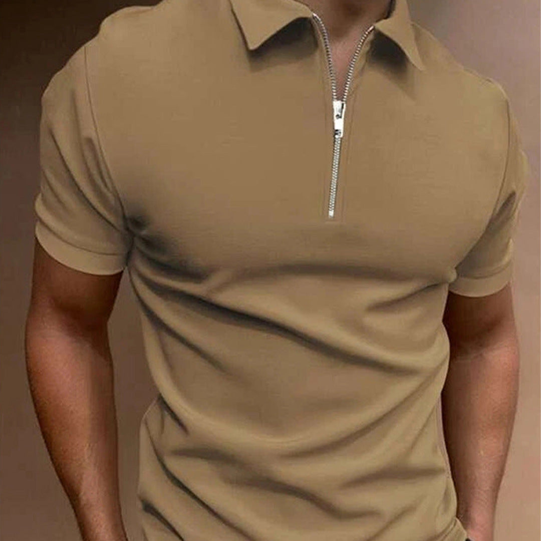 Men’s Slim Fit Polo Shirt – Zip Collar Short Sleeve in Solid Colors