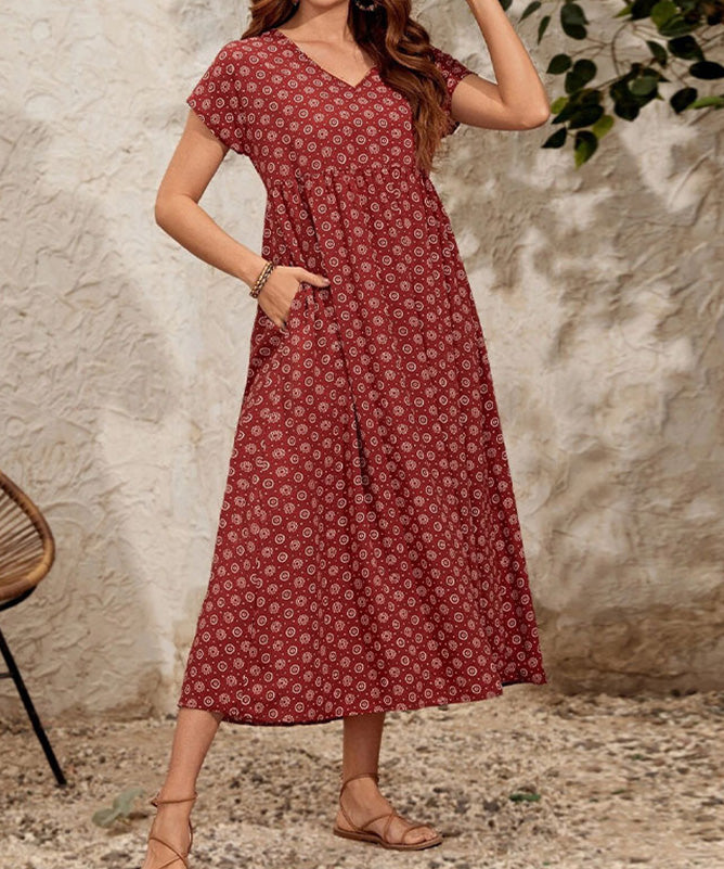 Boho Puff Sleeve Maxi Dress – Vintage Print Flowy Summer Style
