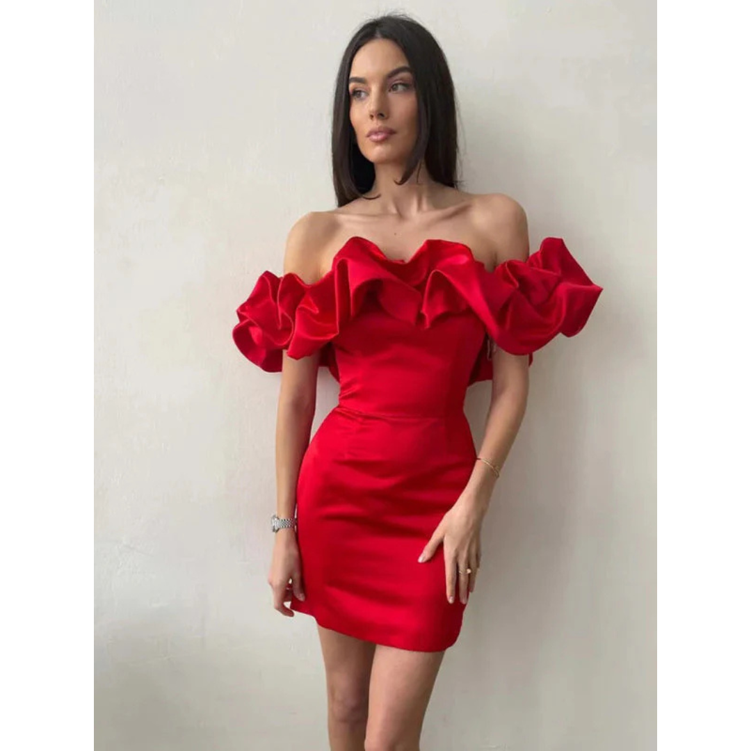 Women's Bardot Mini Dress – Statement Ruffle, Chic Occasionwear