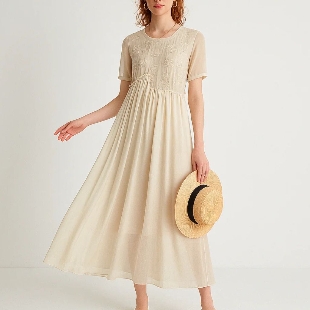 Embroidered Chiffon Maxi Dress – Elegant Summer Look