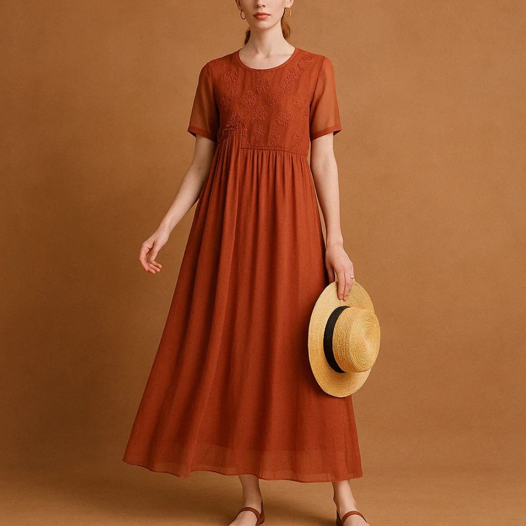 Embroidered Chiffon Maxi Dress – Elegant Summer Look