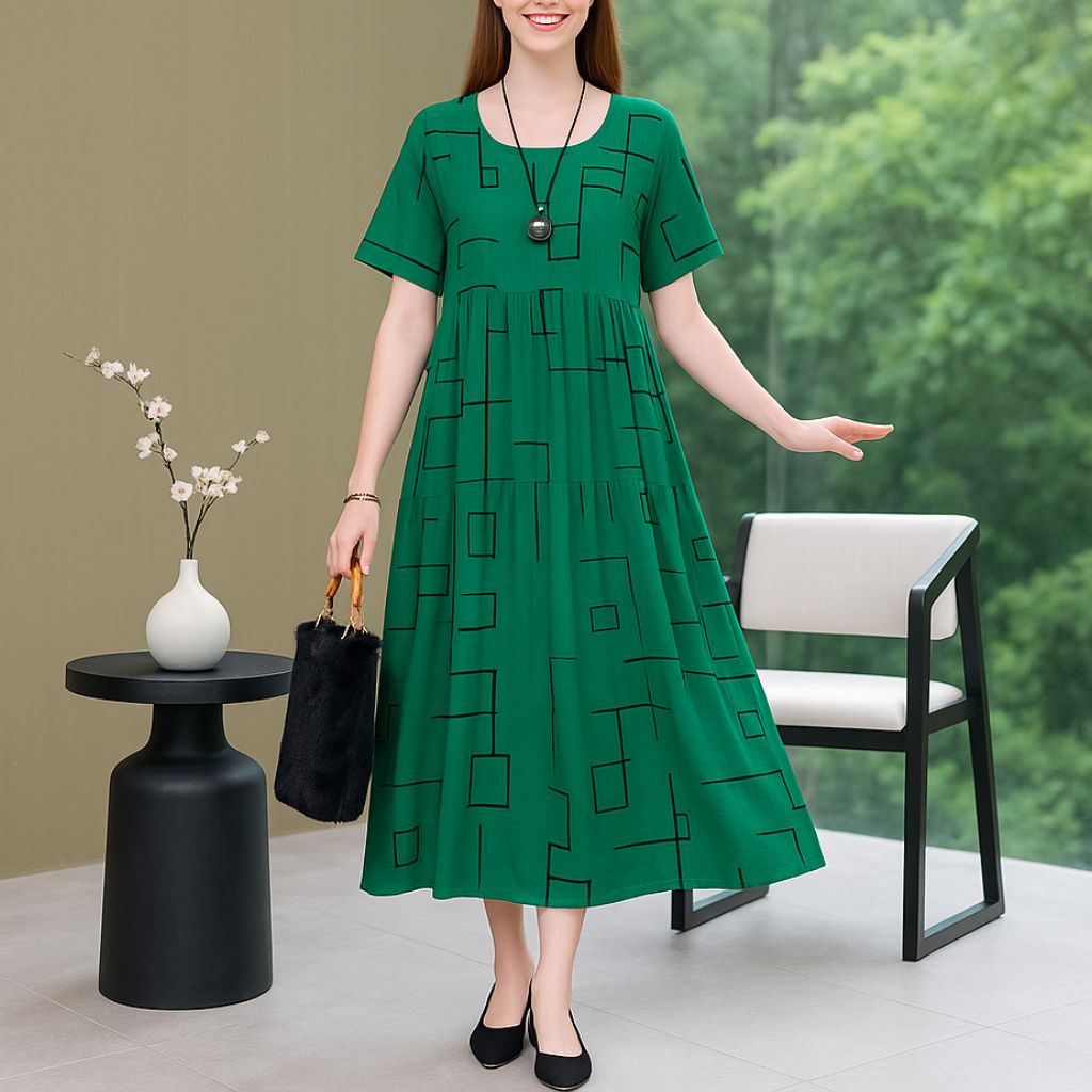 Tiered Floral Midi Dress – Short Sleeve Casual Style