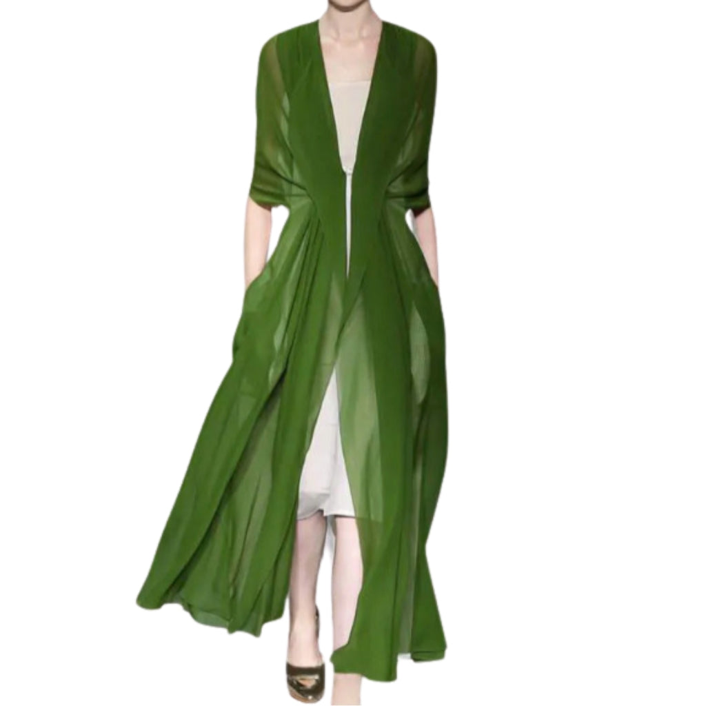Elegant Italian Silk Longline Duster – Open Front Lightweight Layer