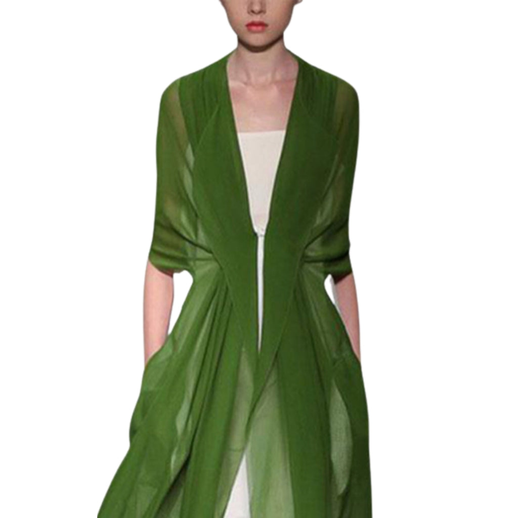 Elegant Italian Silk Longline Duster – Open Front Lightweight Layer