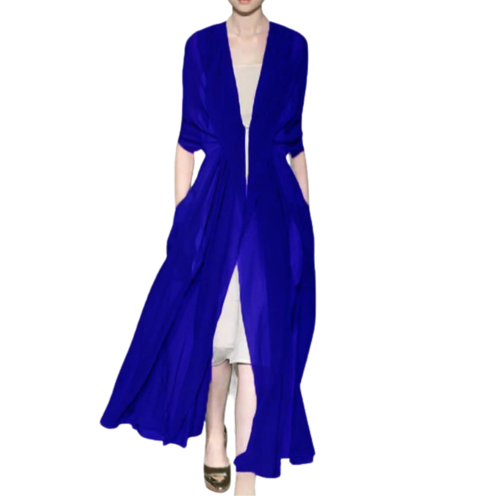 Elegant Italian Silk Longline Duster – Open Front Lightweight Layer