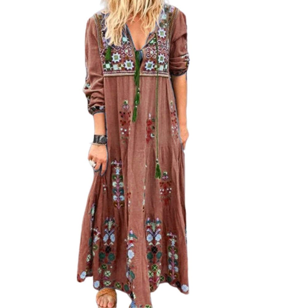 Boho Floral Embroidered Maxi Dress