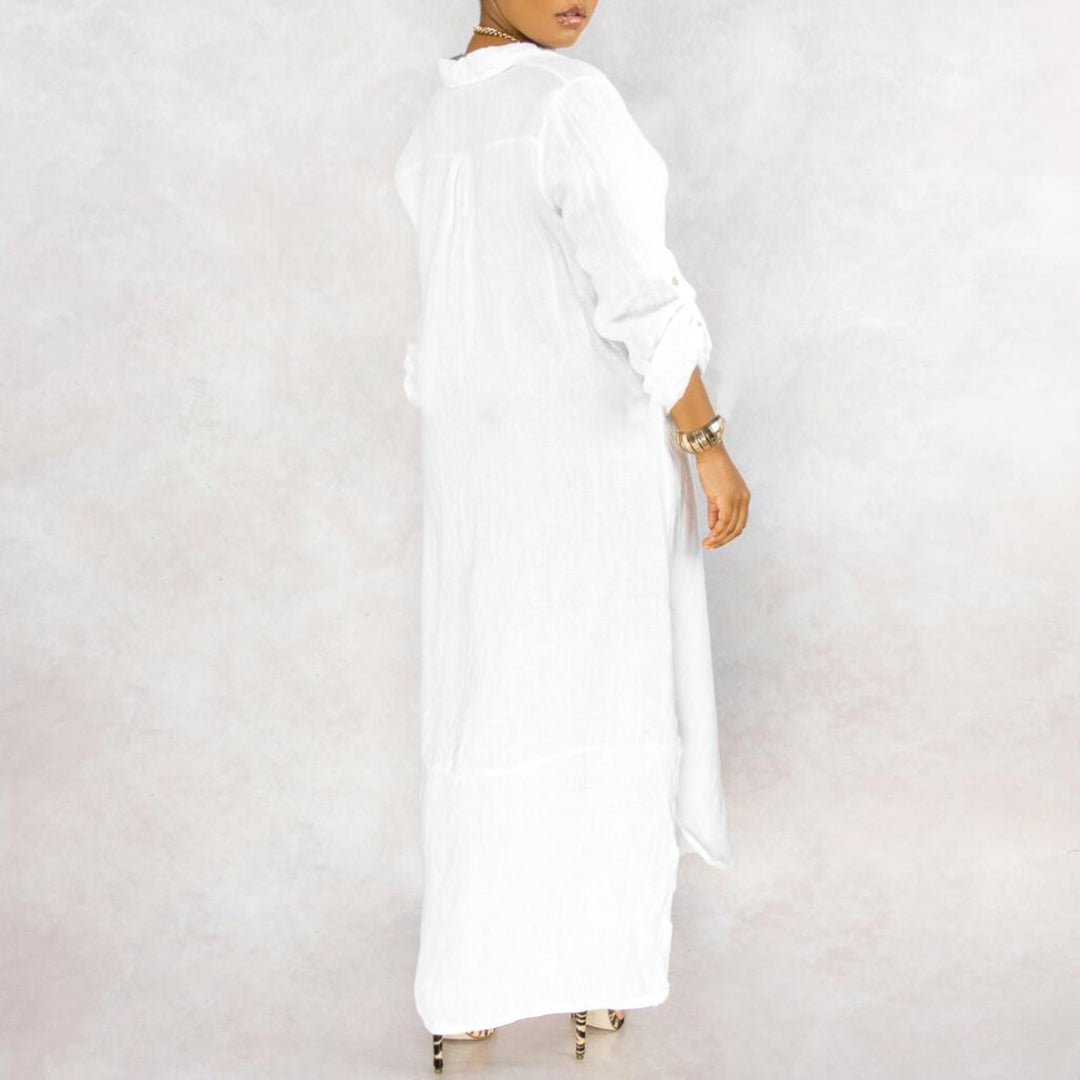 Button Down Maxi Shirt Dress – Long Sleeve Oversized Fit