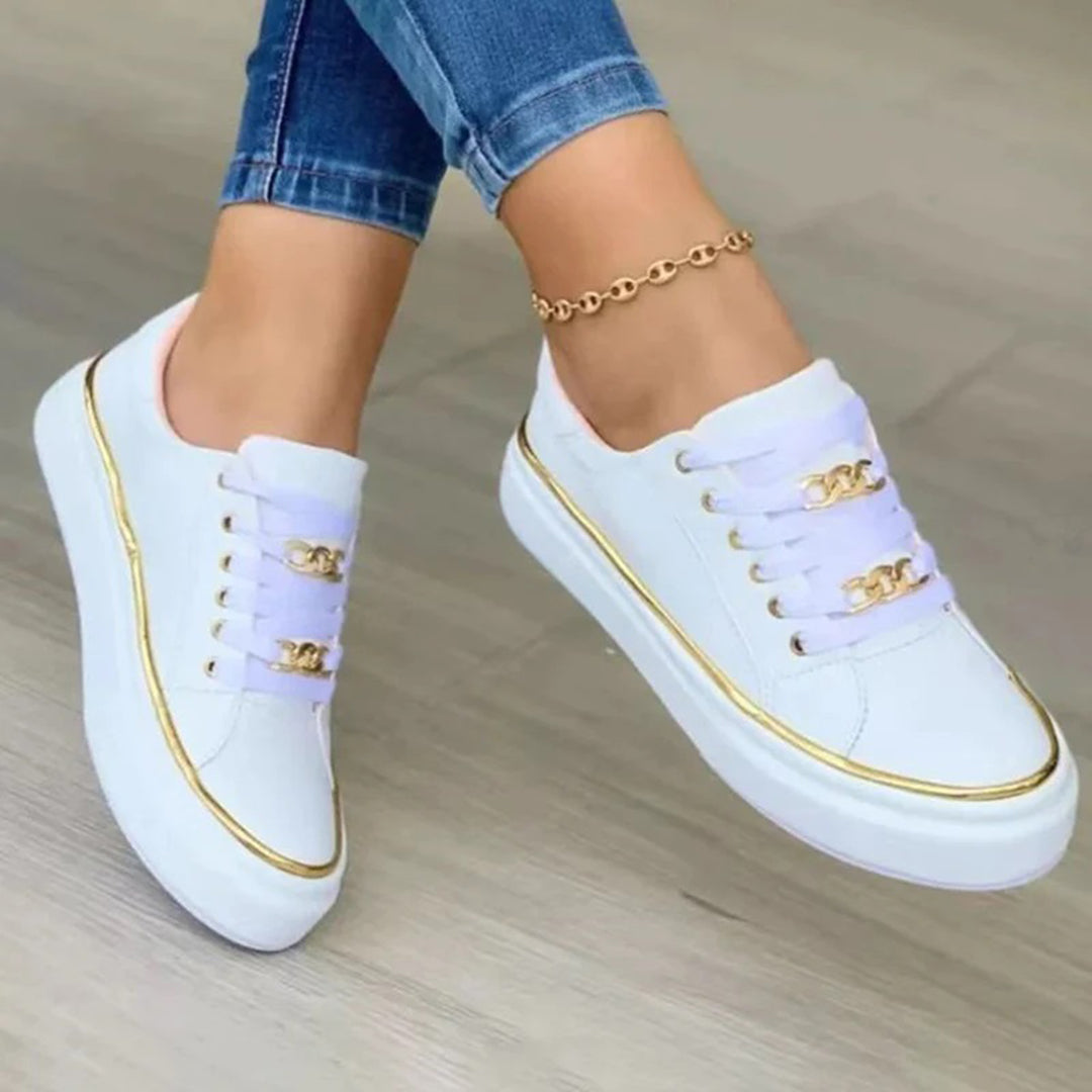 Women's Platform Trainers – Gold Chain Detail, Chic Everyday Wear