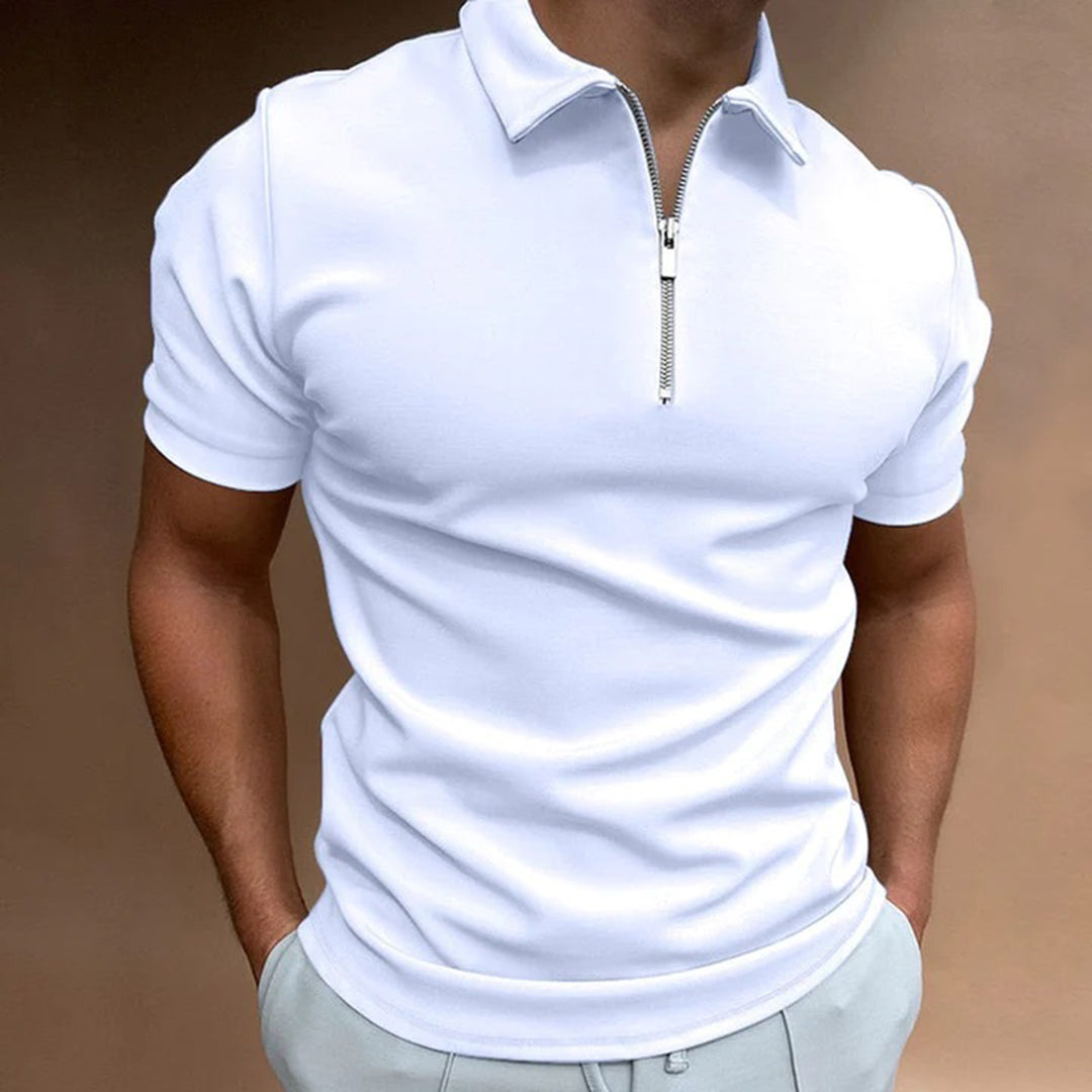 Men’s Slim Fit Polo Shirt – Zip Collar Short Sleeve in Solid Colors