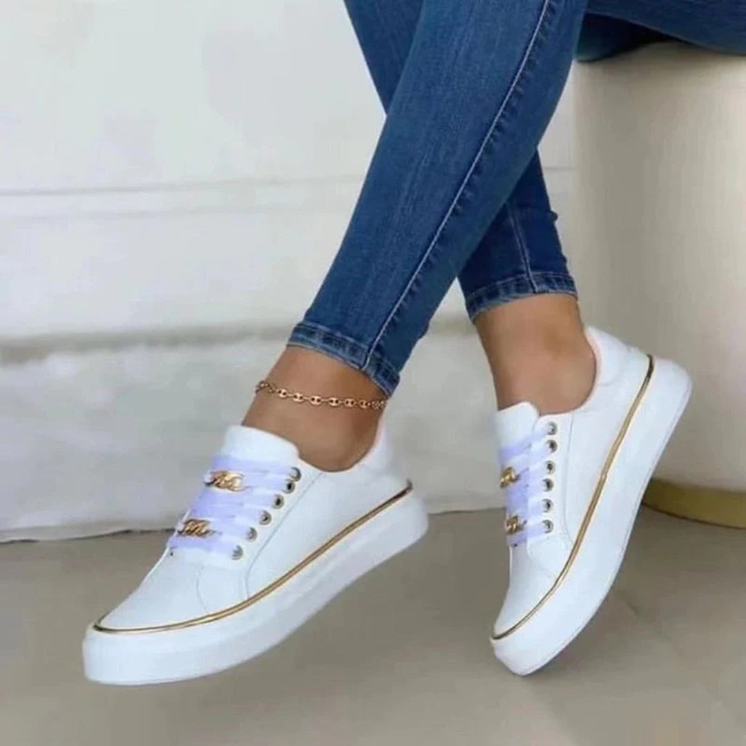 Women's Platform Trainers – Gold Chain Detail, Chic Everyday Wear