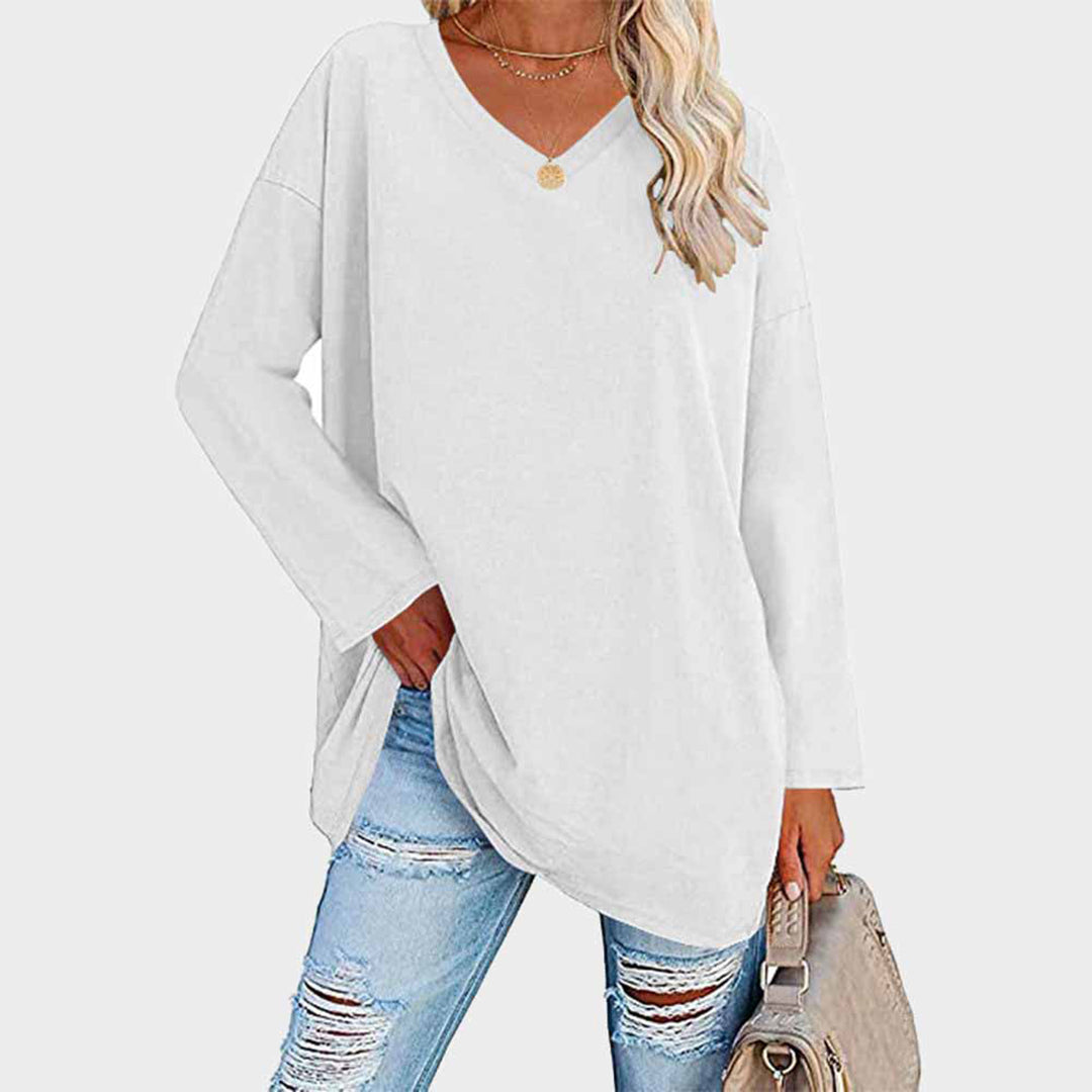 Women's Long Sleeve Top – V-Neck Batwing Sleeve, Slouchy Casual Tunic