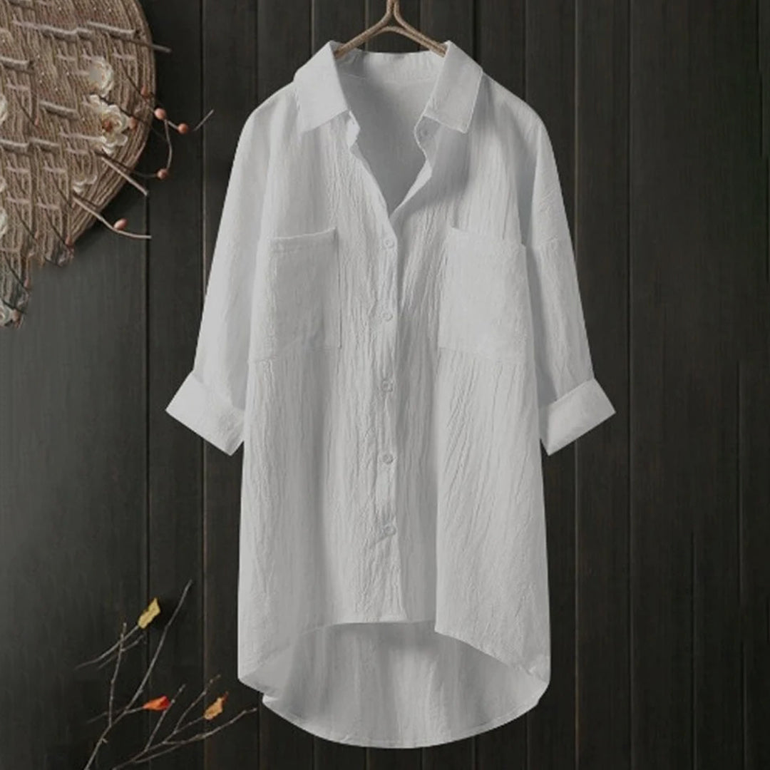 Women's Longline Shirt – Dipped Hem, Relaxed Fit Casual Blouse