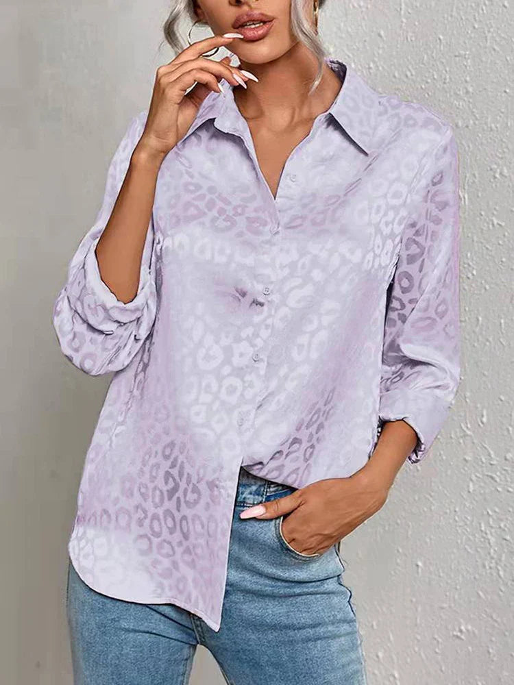 Womens Satin Blouse – Leopard Jacquard, Relaxed Fit Smart Casual