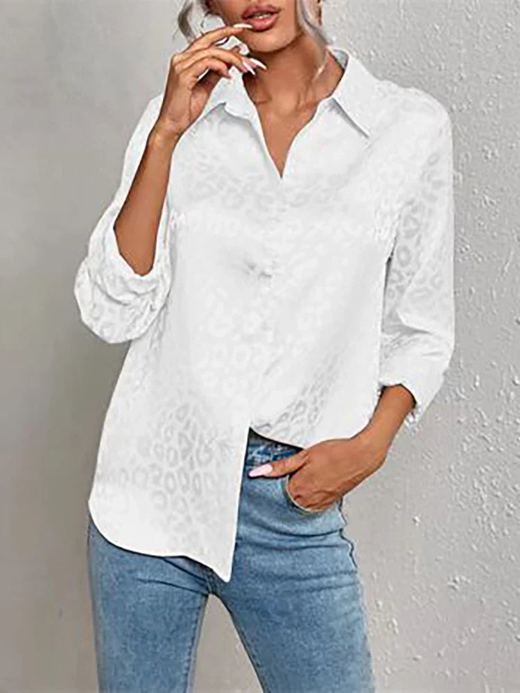 Womens Satin Blouse – Leopard Jacquard, Relaxed Fit Smart Casual